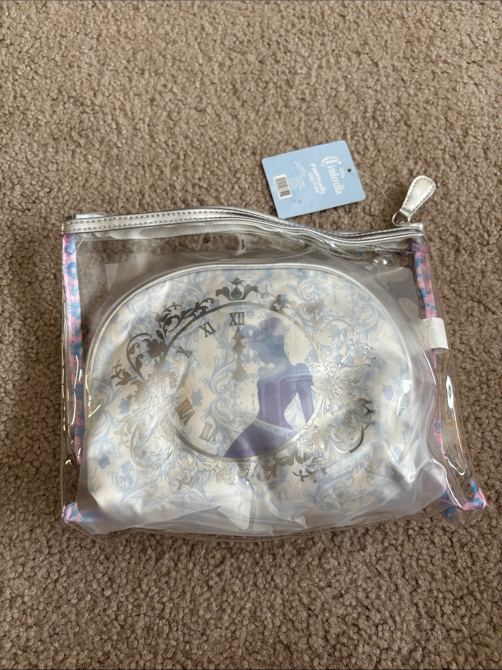 Disney Cinderella-Clear & Silver Cosmetic Pouch with Purple Silhouette NWT